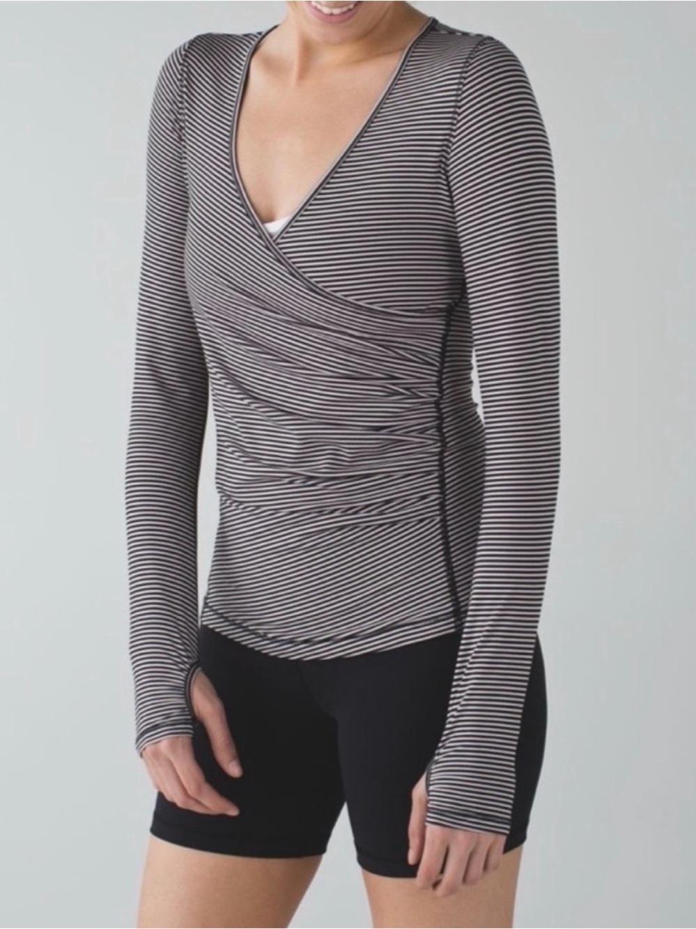 lululemon athletica Striped Wrap Long Sleeve Top - Black & White